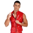 thumbnail image 2 of TiaoBug Men's Wet Look Tank Tops Zipper Sleeveless Vest Faux Leather Stand Collar Jacket Clubwear Red L, 2 of 7