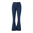 thumbnail image 2 of Women's Bell Bottom Jeans High Waisted Stretch Slim Fit Flare Denim Pants Dark Blue M, 2 of 8