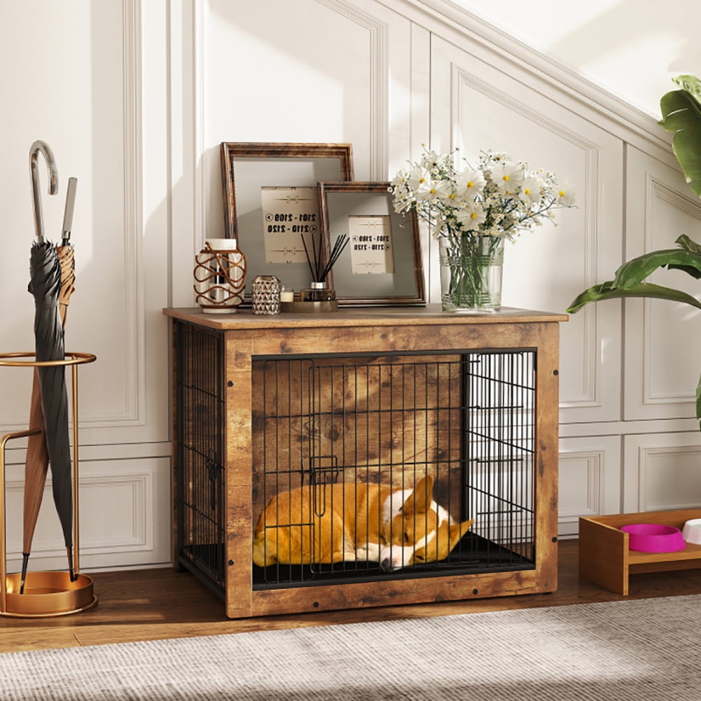 Yardi Yarda Dog Crate Furniture with Cushion and Double Doors for Small/Medium Dogs-33 Inches