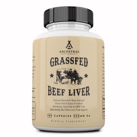 Ancestral Supplements Beef Liver, Grass-Fed, Natural Iron, Vitamin A, B12 for Energy, 180 Capsules