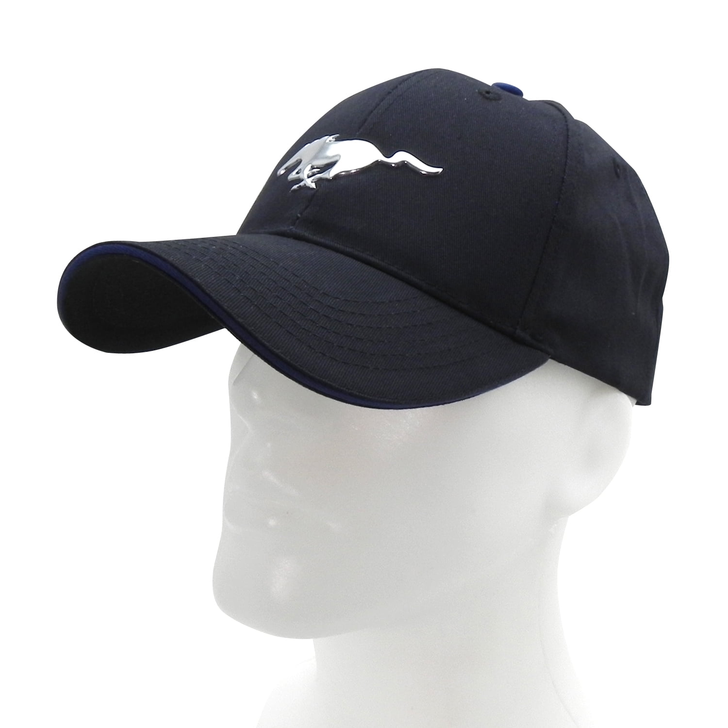 Ford Mustang Cap Pony Chrome Baseball Embossed Looking Black