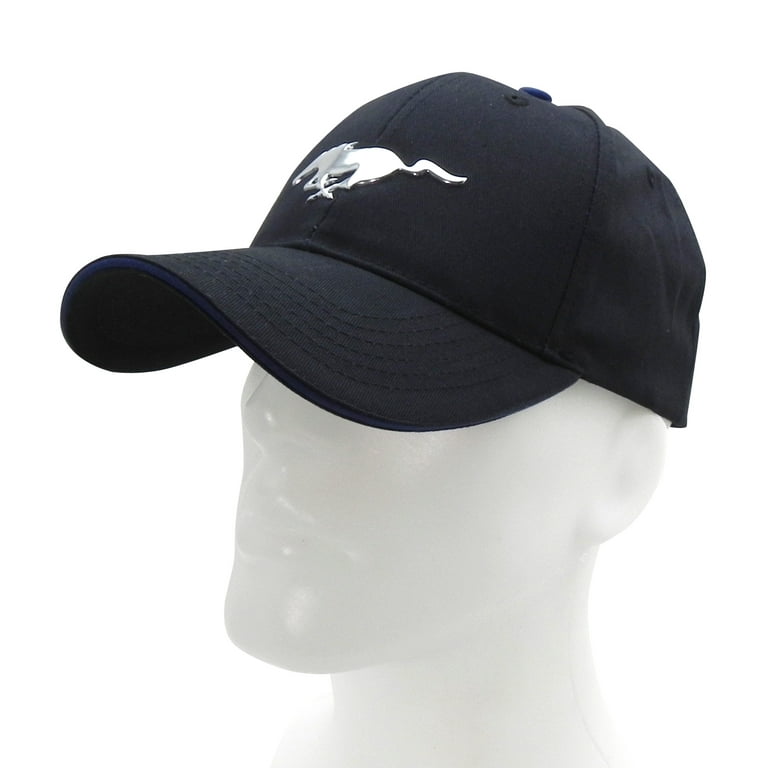 Ford Pony Baseball Black Mustang Chrome Cap Looking Embossed