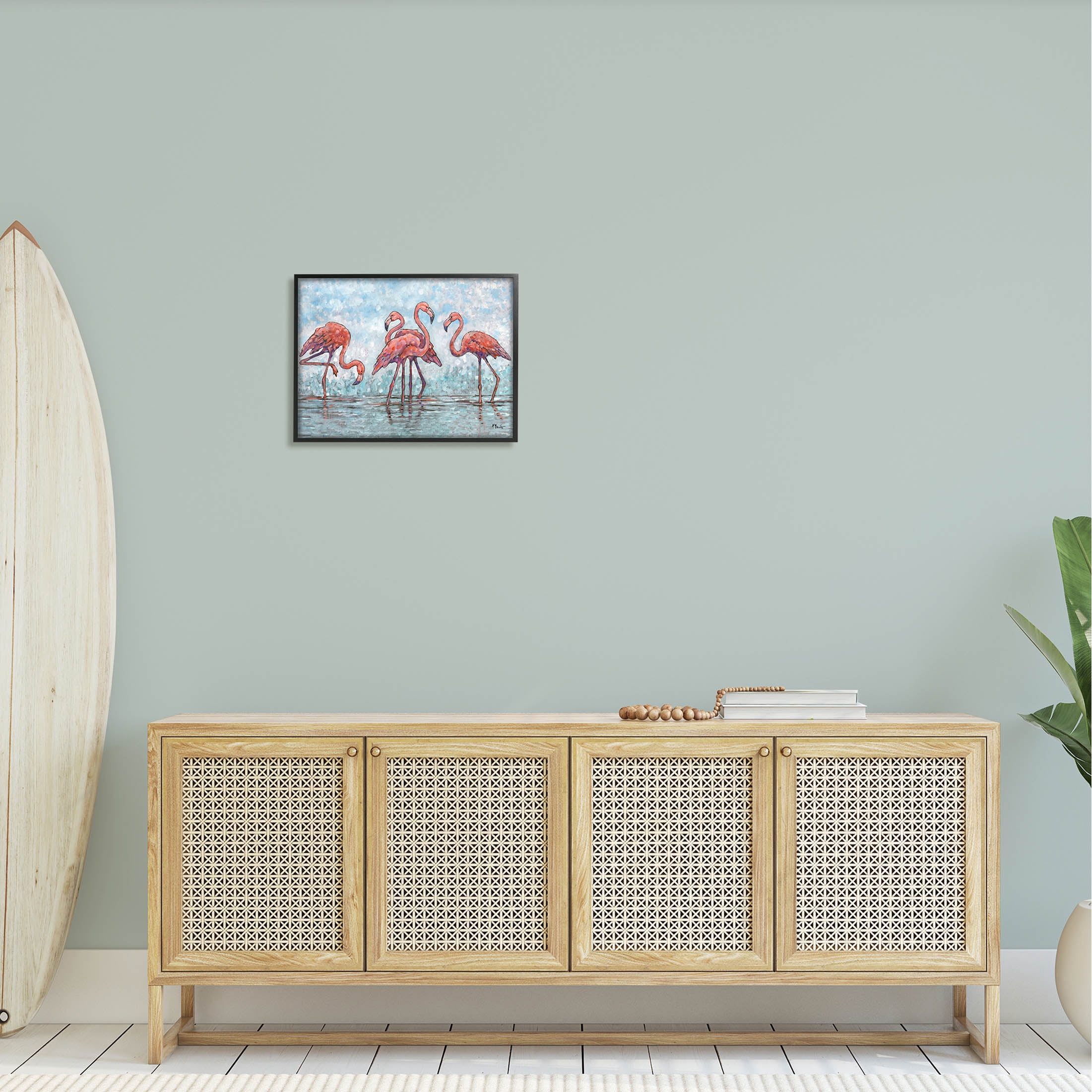 Stupell Industries Flamingos in Lagoon Impressionist Style Painting Black Framed Art Print Wall Art, Design by Paul Brent