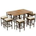 thumbnail image 3 of EUROCO 10-Piece Outdoor Dining Set, All-Weather Patio Garden Set with Cushions, Acacia Wood Table and 8 Stools, High-Dining Bistro Set with PE Rattan Wicker Dining Table, Foldable Tabletop, Brown, 3 of 8