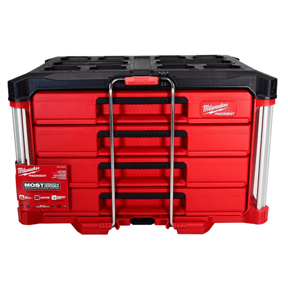 Milwaukee PACKOUT 4-Drawer Tool Box, 50-lb Capacity, Modular Storage, Model 48-22-8444