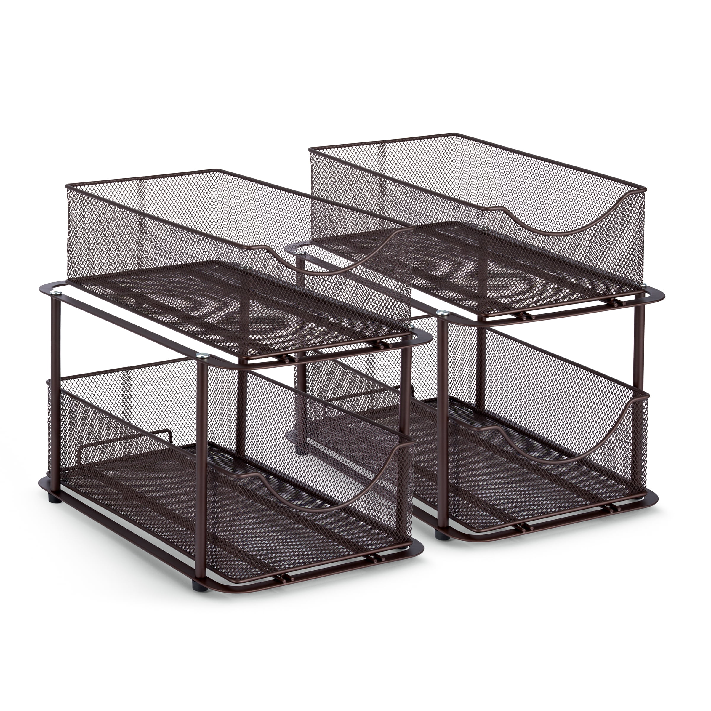 Sorbus 2 Sets of 2 Tier Metal Under Sink Organizer for Bathroom, Kitchen, Strong Steel Mesh Sliding Drawers for Under Sink, Under Cabinet, Closet, Kitchen, Pantry, Bathroom Organizers and Storage