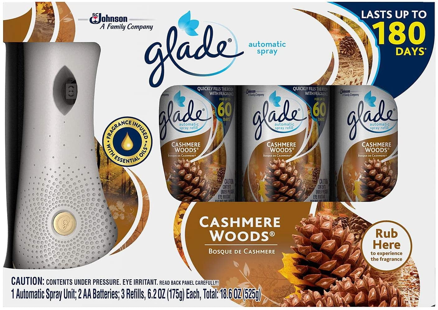 Glade Automatic Spray Air Freshener 1 Holder + 3 Refills Cashmere