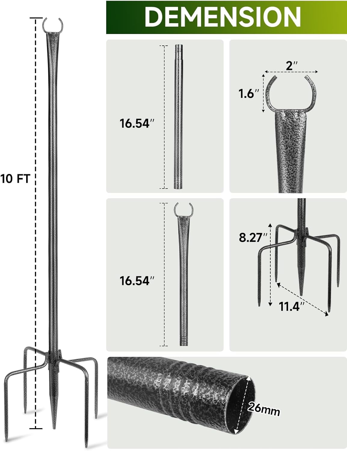 4 Pack 10ft Outdoor String Light Poles for Outside and Deck - Ideal for Patio, Garden, Yard, Front Porch Decorations, Frosted Silver