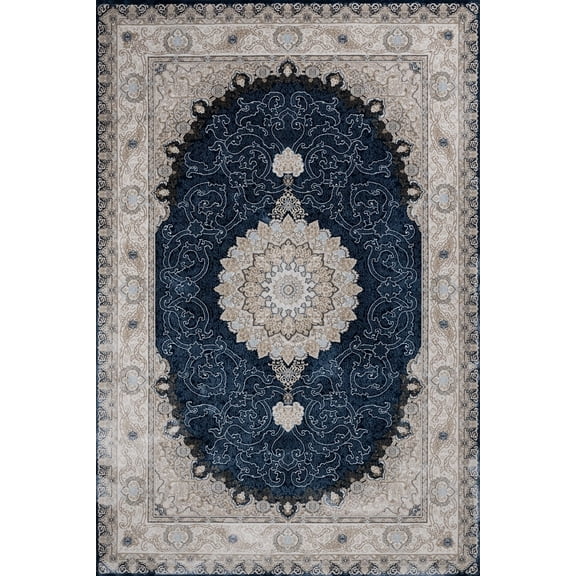 Navy Oriental Area Rugs for Living Room Washable Rugs Boho Moroccan Area Rug Soft Neutral Geometric Bohemian Carpet Distressed Indoor Rug for Bedroom Dining Room Office Foldable Nonslip Rug