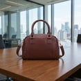 thumbnail image 6 of INSPIRE CHIC Vegan Leather Purse Bags Top Handle Dome Satchel Bag with Strap for Women Brown, 6 of 6