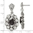 thumbnail image 2 of Silver-tone Black Flowers and Clear Crystal Post Long Drop Dangle Earrings 42x21mm Wide -  Jewelry Gift for Mom, 2 of 2
