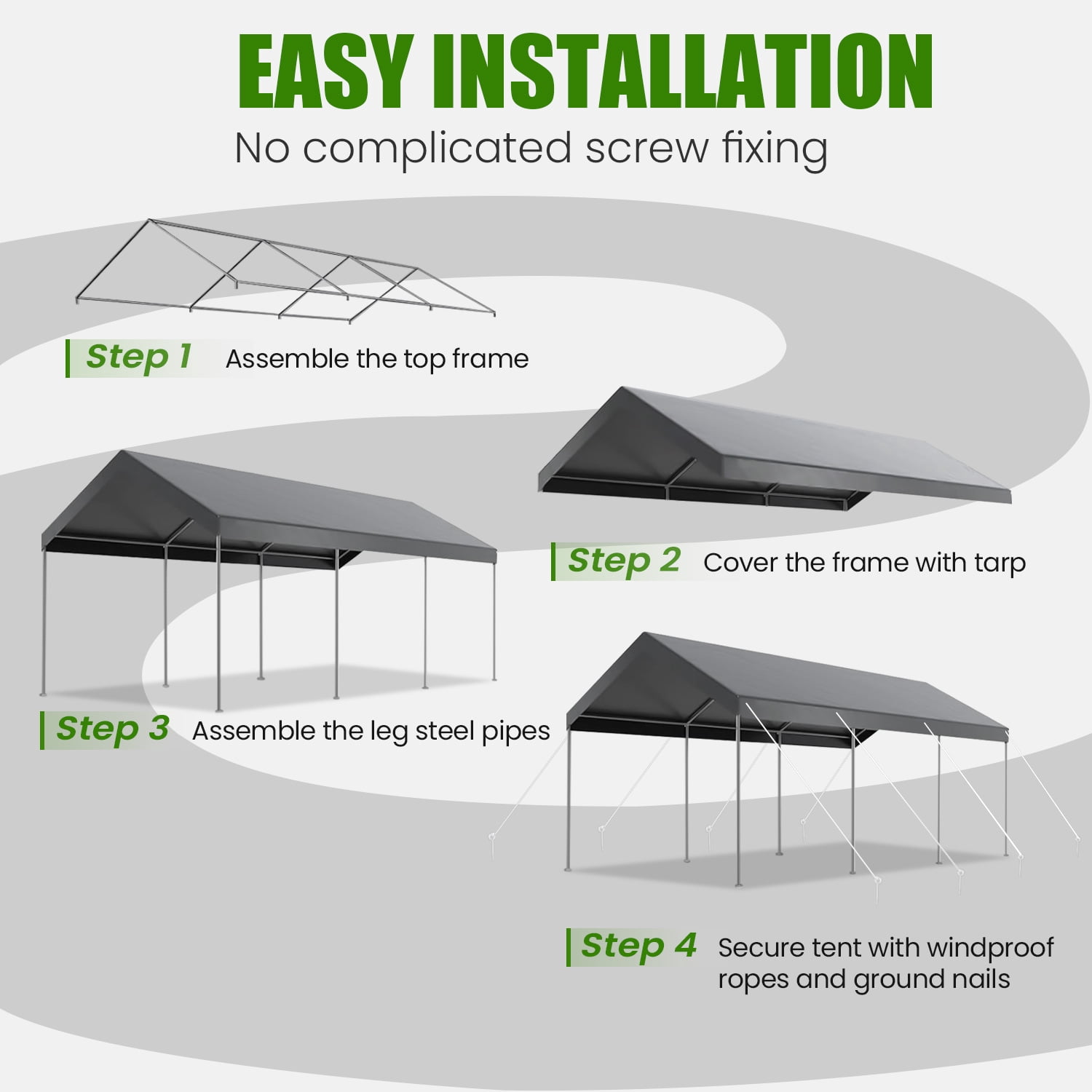 ECOLINEAR Carport 10x20 ft Heavy Duty Carport, Outdoor Potable Garage with 4 Adjustable Height 8.7 ft to 10.2 ft, Carport Canopy Anti UV All-Season Waterproof Tarp, Car Canopy for Trucks, Boats,Yello