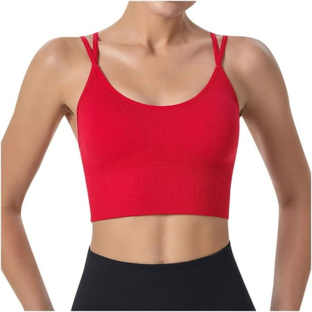 Molded Bra Women Yoga Bras Solid Sleeveless Cold Shoulder Casual Tanks Blouse Tops V-Neck Full-Coverage Bra Feature Hook and Eye Closure Balconette Bra Style Y-540   Red XXL