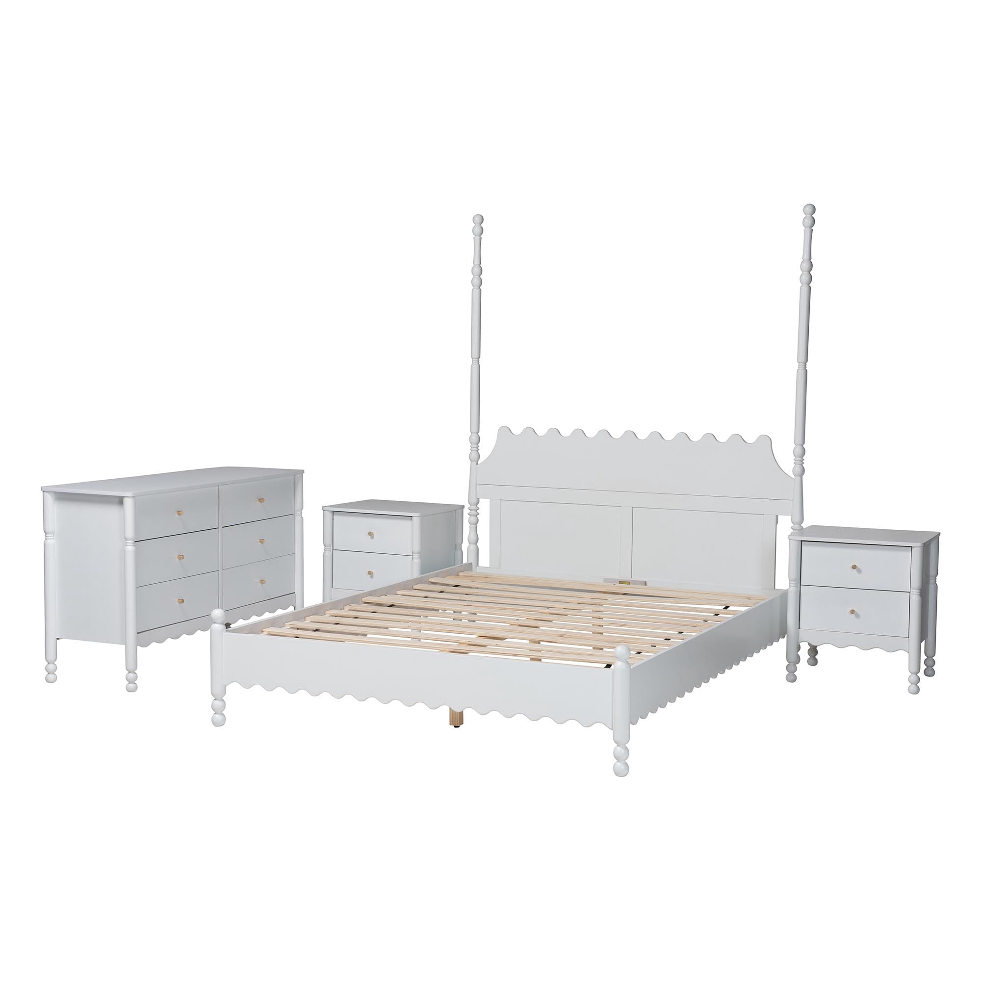 Baxton Studio Hoffman Modern Farmhouse Bedroom Set, Queen, 4-Piece, White