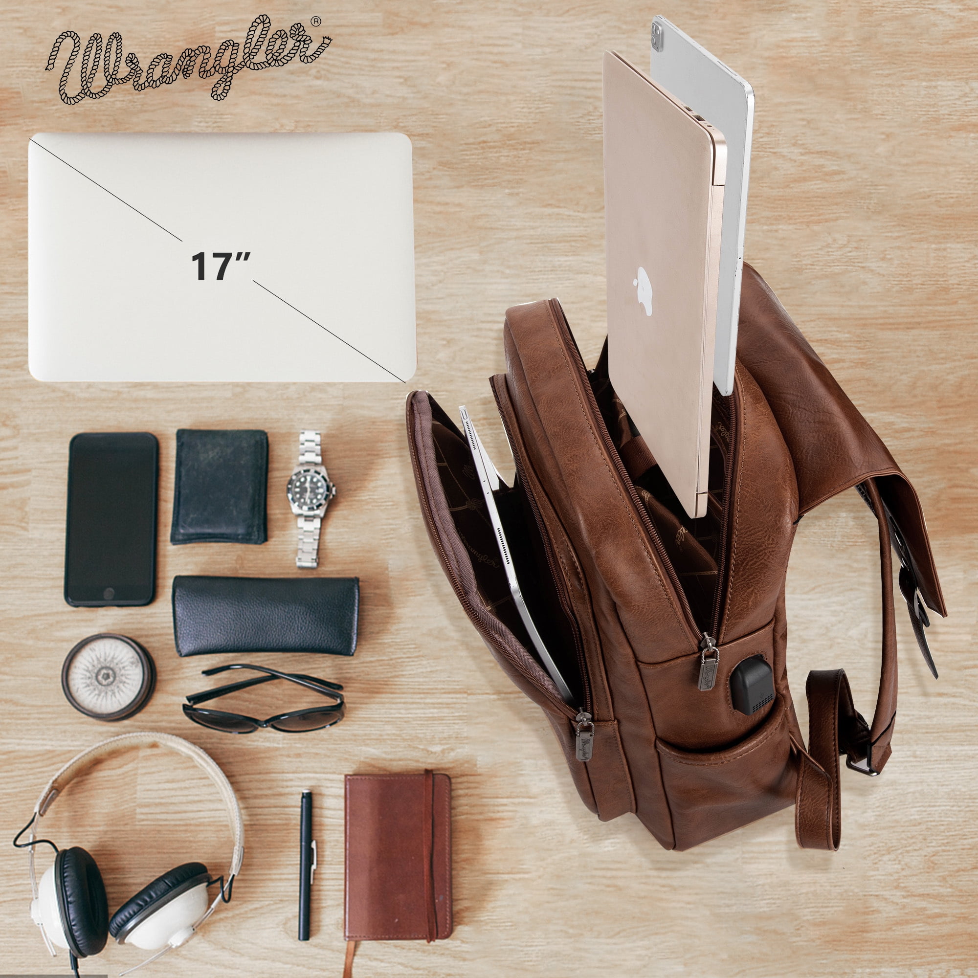 6525 × Wrangler Backpack Pink Vegan Leather Fashion Backpack Purse for Work Wrangler Leather Backpack Purse for Women Laptop Backpack  main image 2
