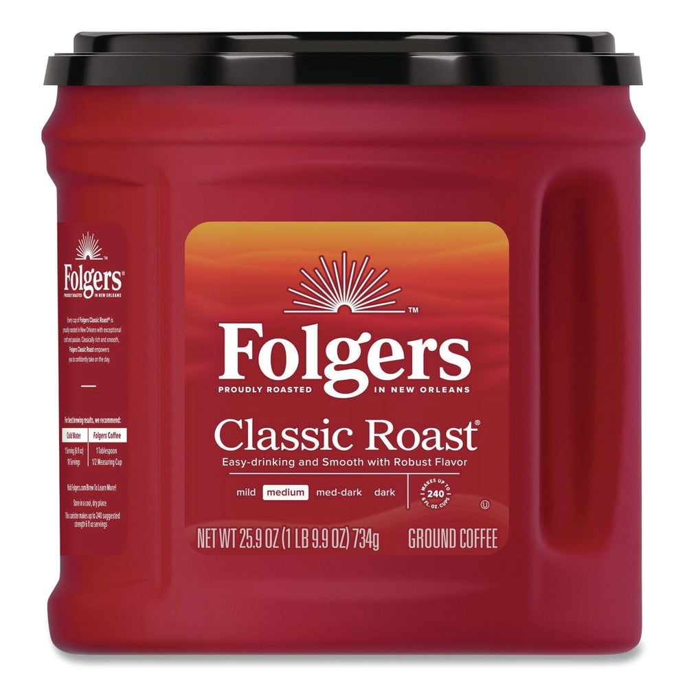 (6 pack) Folgers Classic Roast Ground Coffee, Medium Roast, 25.9 oz Canister