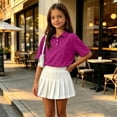 thumbnail image 5 of Girls 3- Buttons School Uniform Polo Shirts Kid Short Sleeve Pique Polo Shirt Purple,12-13 Years, 5 of 6