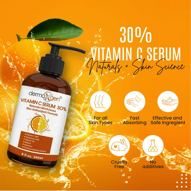 Pure Vitamin C 30% + VITAMIN B3+E+Hyaluronic Acid Antioxidant Serum, 8 fl. oz.