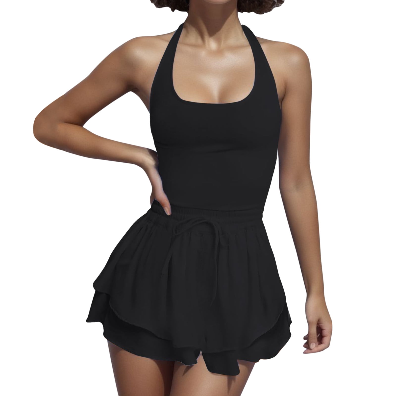 jiaxiM Athletic Dress for Women Tennis Pleated Active Cross Back Workout Dress for Women Sleeveless Mini Golf Dress with Shorts Pocket