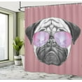 thumbnail image 4 of Ambesonne Pug Shower Curtain, Dog Portrait Sunglasses Funny, 69"Wx70"L, Pale Pink, 4 of 4