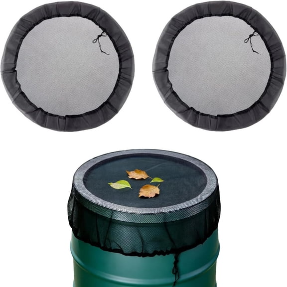2 Pack Rain Barrel Mesh Screen Cover, 39.4 Inch Adjustable Drawstring Polyester Debris Filter Net, Outdoor Garden Water Bucket Protector Cover for 33.5 Inch Barrels