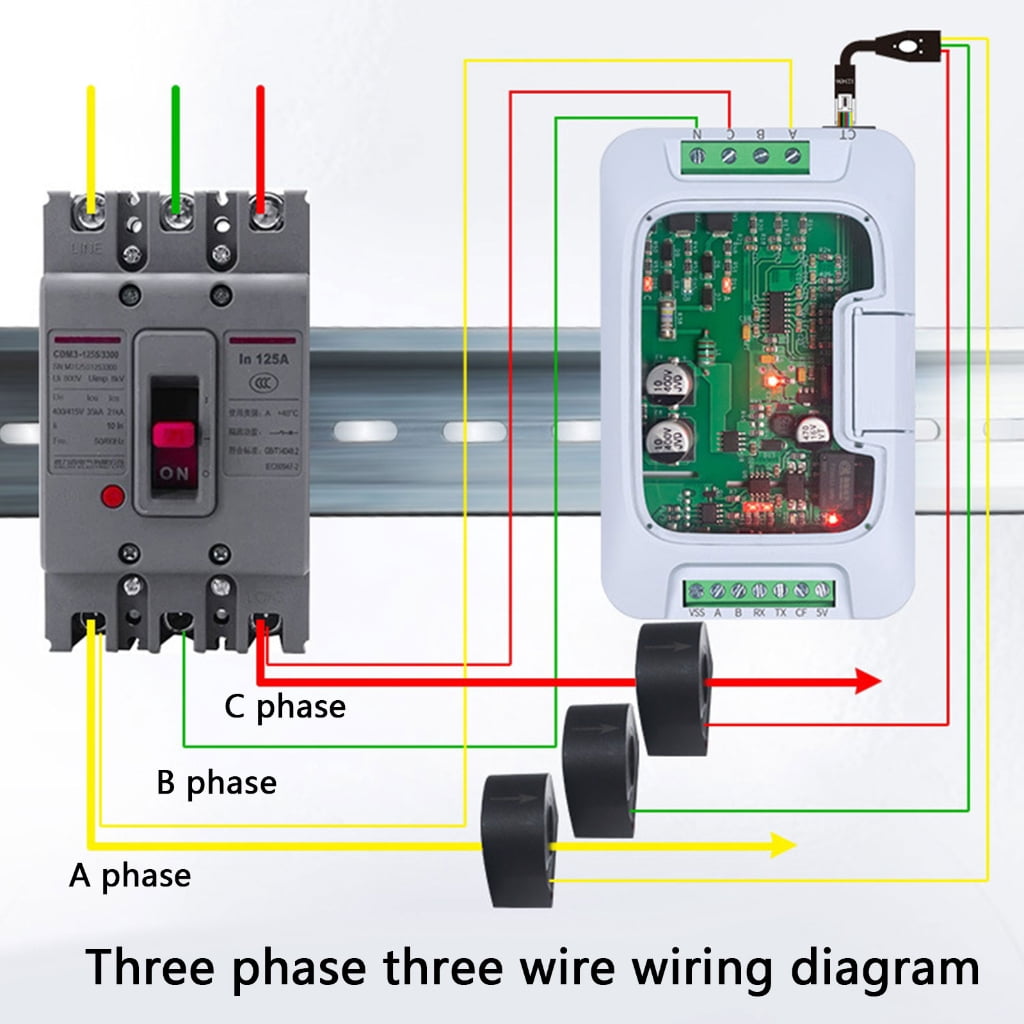 Three Phase Energy Meter Module DIN Rail 100A 220/380V RS485 Modbus Power Monitor for KWh Frequency Energy Meter