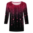 thumbnail image 5 of Summer Clothes Savings 2024! TAGOLD Womens Summer Tops,Women's Loose Mid-Length 3/4 Sleeve Bright Glitter Printed Round Neck Top T-Shirt, 5 of 5