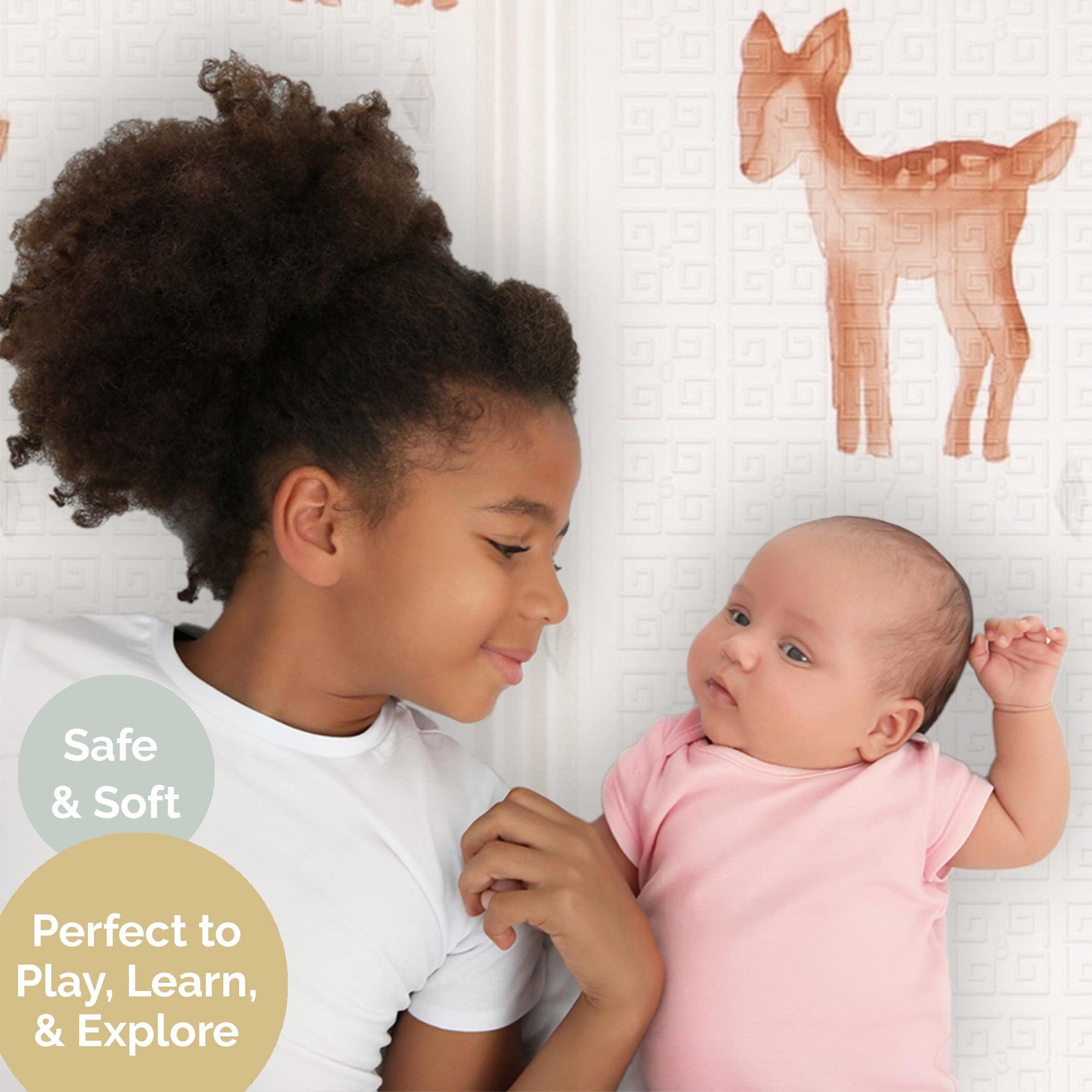 JumpOff Jo Extra Large Foldable Kids Foam Play Mat, Padded Baby Floor Mat, 77 x 70 in - Oh Deer