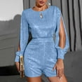 thumbnail image 6 of Jumpsuits for Women Shorts One-Piece Keyhole Neck Glitter Trendy Rompers High Waisted Wide Leg Ladies Elegant Party Shiny Jumpsuit Short, 6 of 6