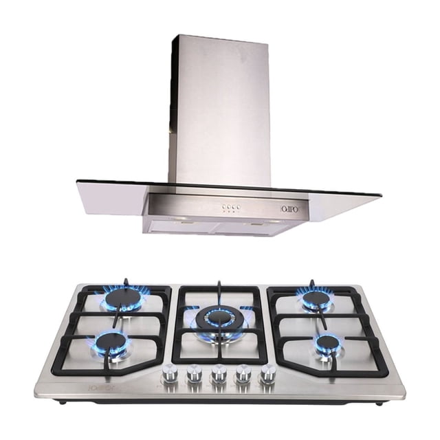 Combo Parrilla 86 CM ODIPO Acero Inox 5 Q Y Campana 90CMS Cristal Recto Tipo Pared