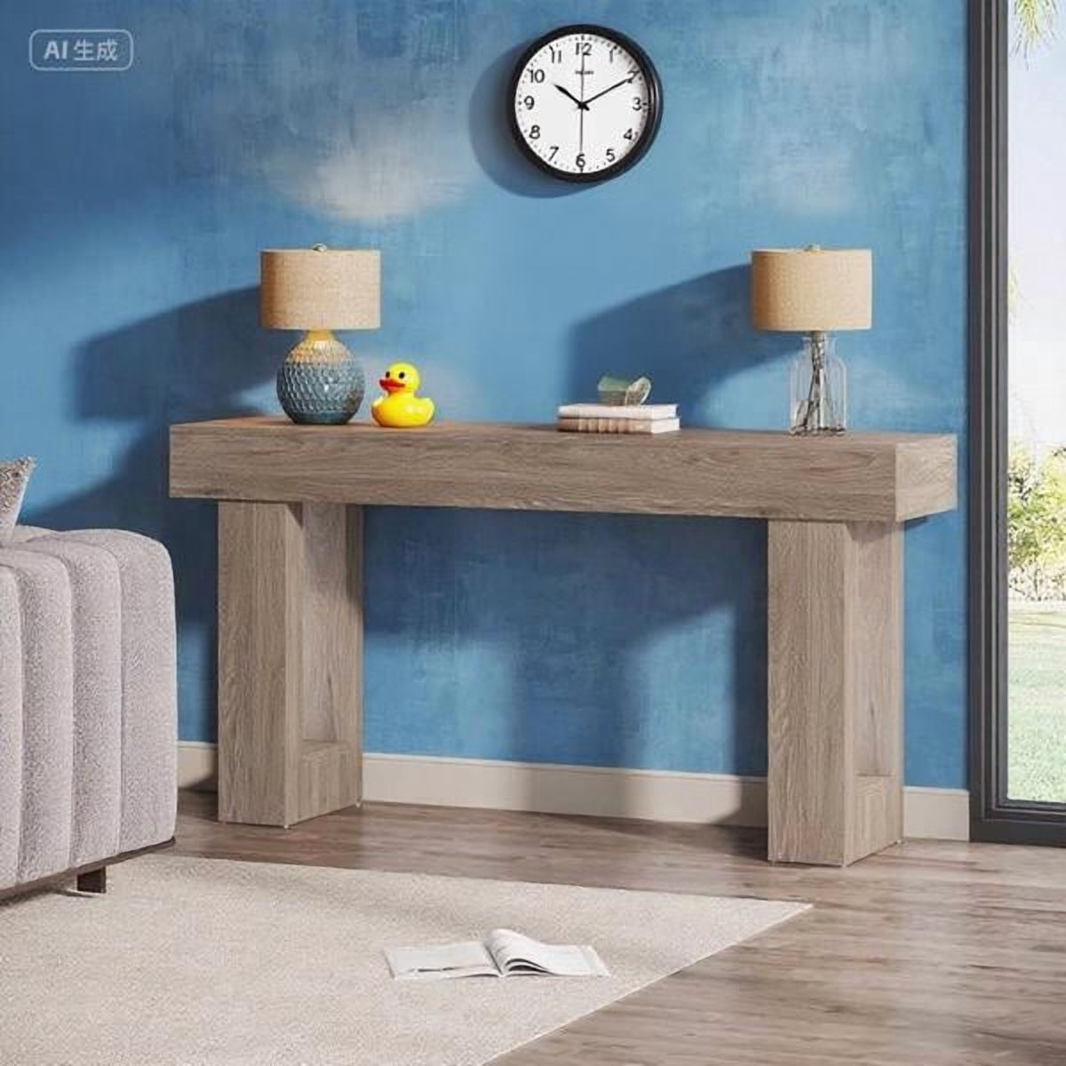 63-Inch Farmhouse Console Table - Engineered Wood MDF with Rustic Finish, Foot Pads for Stability - Entryway, Living Room & Dining Area Decor