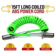 thumbnail image 3 of (2 Pack) 7-Way ABS Coil 15' (Green) 12" x 12" Leads Trailer Electrical Power Cord, 3 of 9