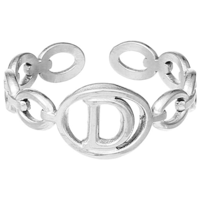 TIMIFIS Silver Rings Titanium Steel Plated 26 Letter English Opening Finger Hollow Valentine'S Day Gift