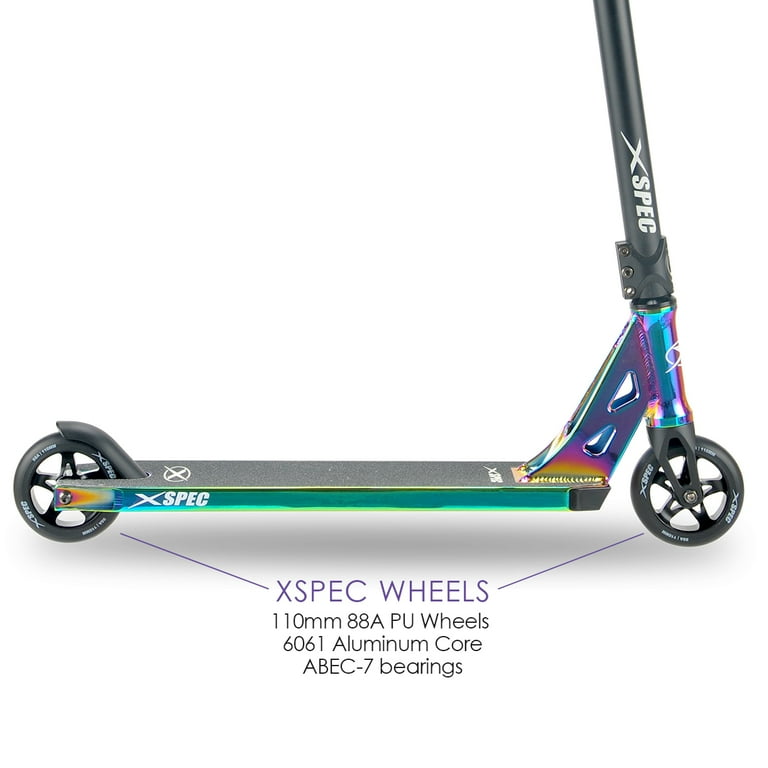Xspec Oil Slick Neo Chrome Pro Stunt Kick Scooter, Rainbow Trick