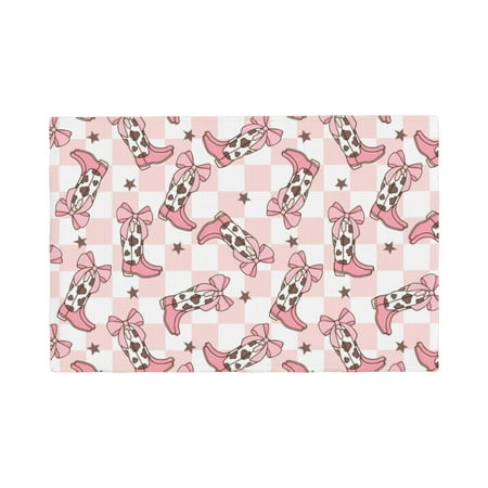 

Placemats Set of 4 pink checkerboard cowgirl boots Heat Resistant Non - Slip Place mats Waterproof table mat for Kitchen Dining-6片装