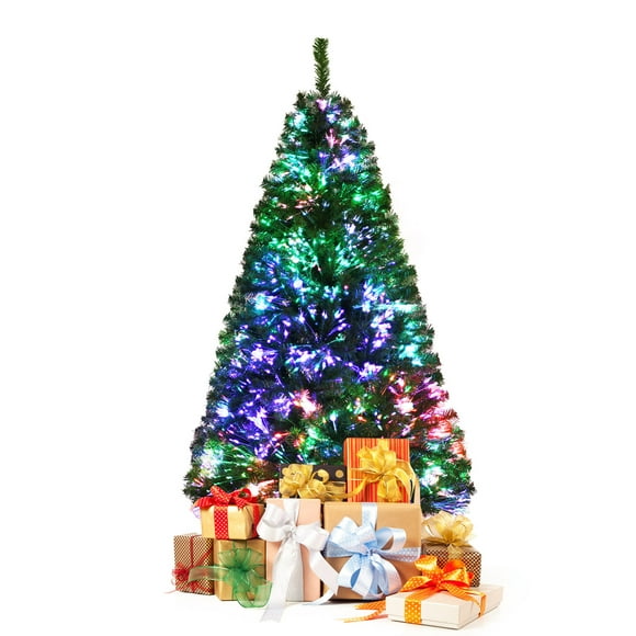 Gymax 5 FT Pre-lit Artificial Christmas Tree Fiber Optic Xmas Tree Holiday Decor