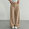 thumbnail image 2 of Corduroy Pts for Women Casual waist Buttoned Stretchy Loose Fit Wide Leg Pts with Pockets, 2 of 19