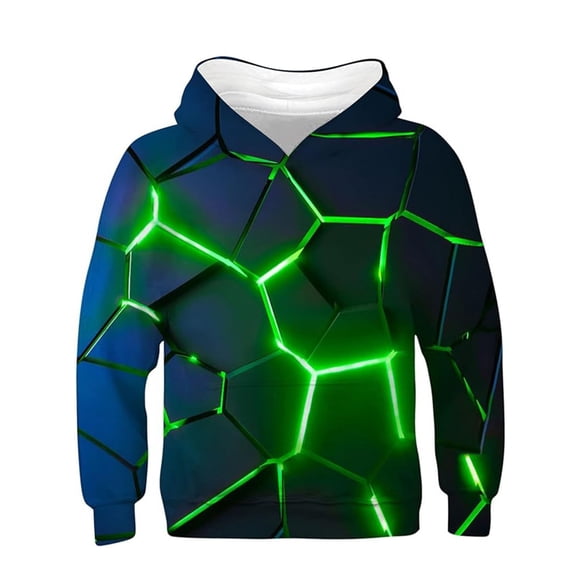 Whouriu Toddler Boys Neon Glow 3D Print Pullover Hoodie Long Sleeve Pockets Play Outfit