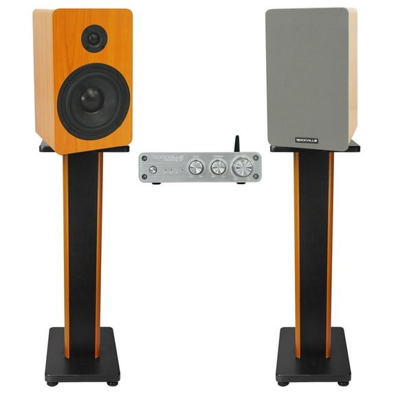 Rockville BLUAMP 21 Bluetooth Home Audio Receiver (2) 5.25" Wood Speakers Stands