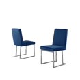 thumbnail image 1 of Chaises Latérales Simplistes en Velours Bleu Marine avec Base Chromée Argentée (Ensemble de 2), 1 of 5