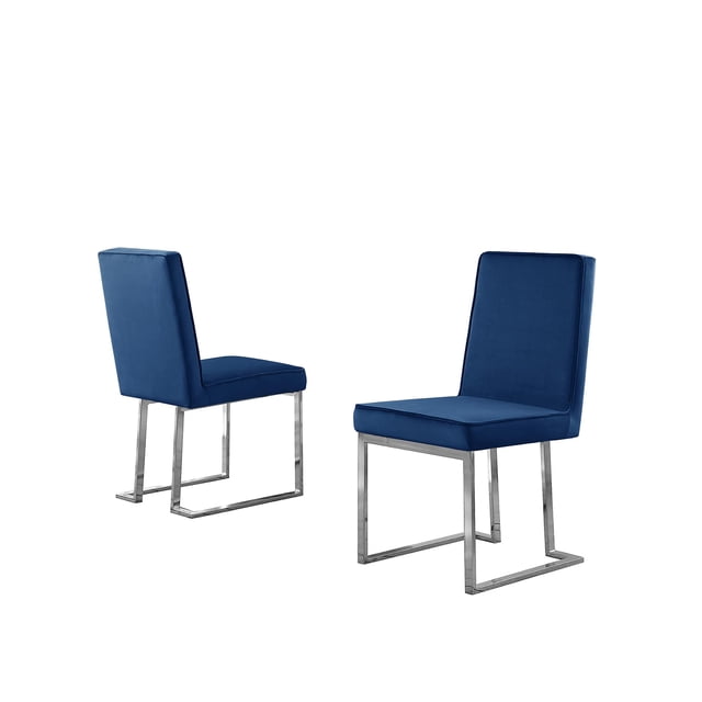 Chaises Latérales Simplistes en Velours Bleu Marine avec Base Chromée Argentée (Ensemble de 2)