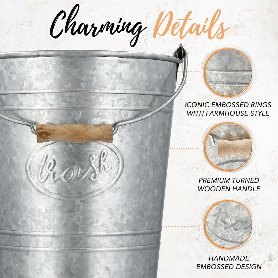 Autumn Alley Farmhouse Galvanized Trash Can Pail Rustic Bathroom Accessories