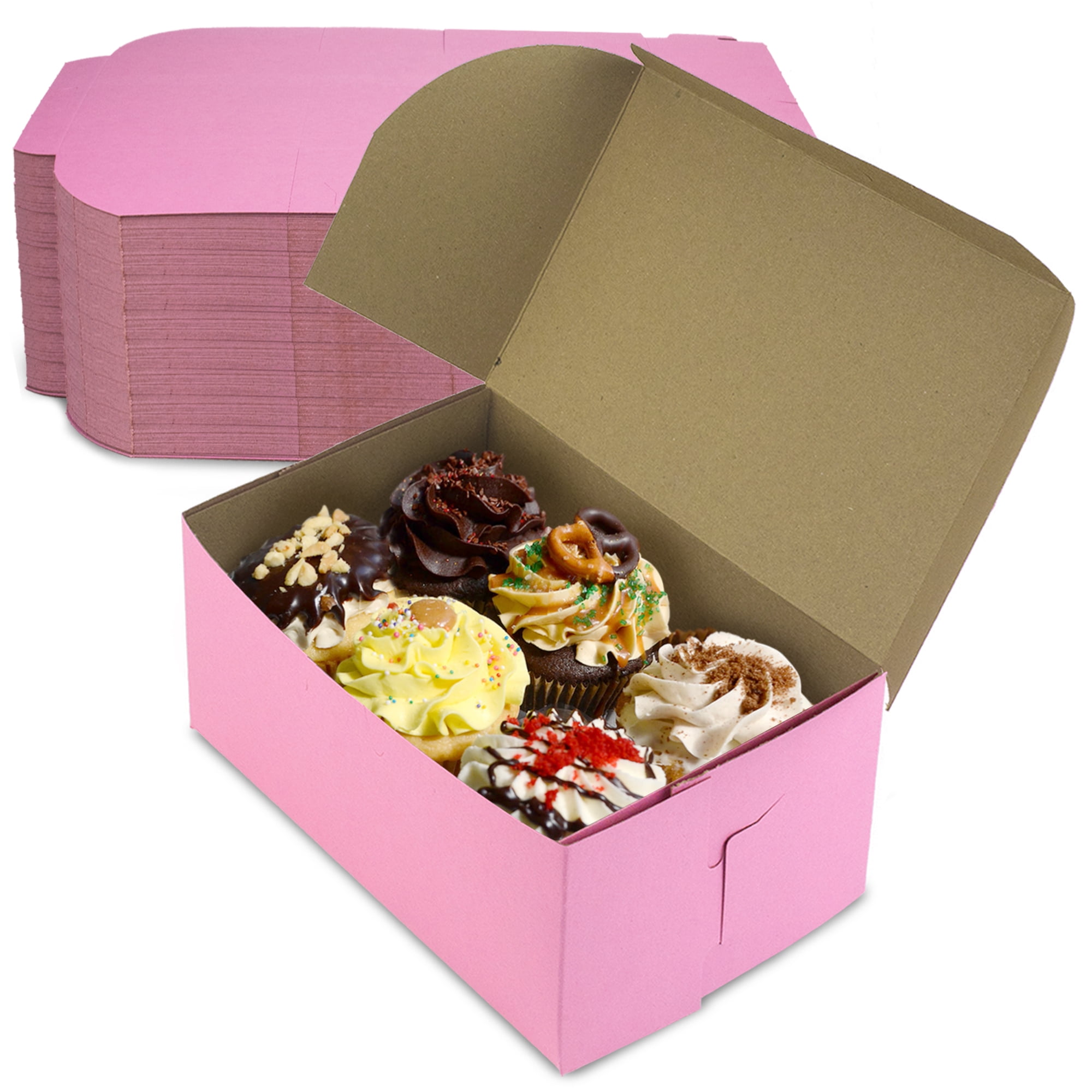 10-Pack Bakery Box 10" x 10" x 4" Pink Square Paperboard Cake 