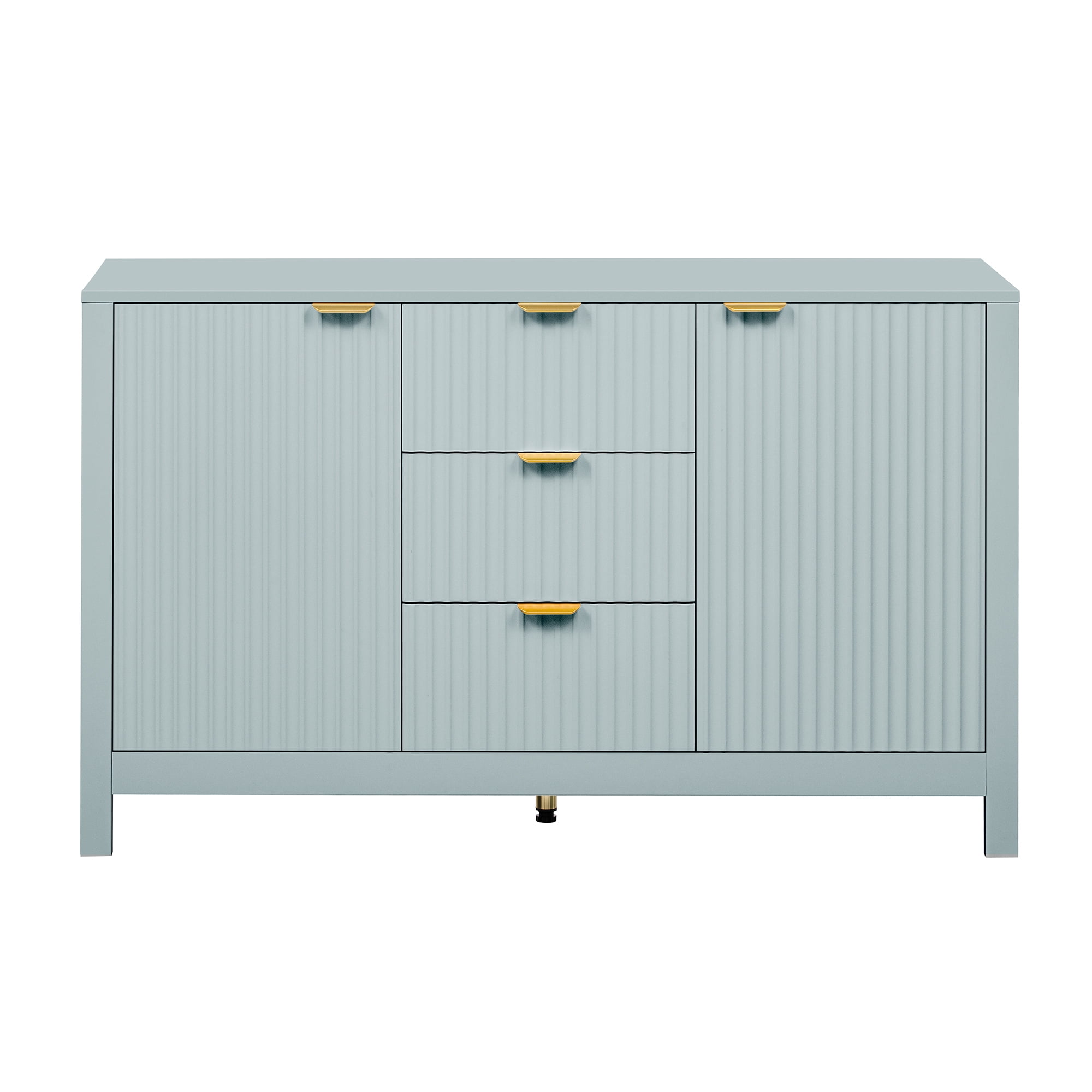 Euroco Sideboard Buffet Cabinet,47" Storage Cabinet with Adjustable Shelves,Metal Handles,3 Drawers and 2 Doors,Wood Console Table for Study,Hallway and Living Room,Cyan