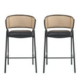 thumbnail image 3 of Modern Bar Stools, Counter Height Stools with Black PU Leather Seat and Woven Rattan Backrest, Industrial Dining Stools for Kitchen Island, Lounge, Bar Counter, Set of 2, 3 of 10
