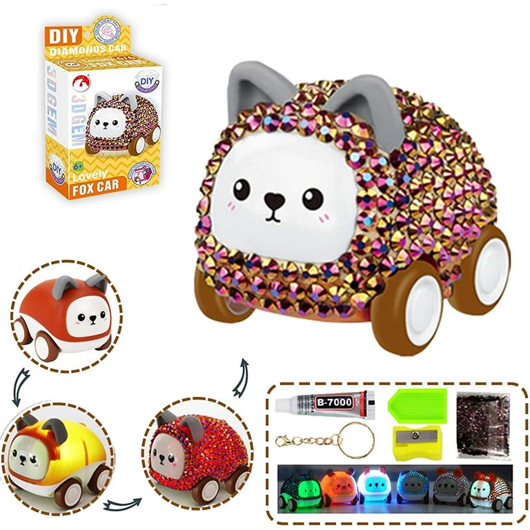 Autrucker 5D DIY Diamond Painting Keychains Kits of Animal Sliding Car Toy with Light for Kids and Adult Beginners Bag Decor Diamond Car Toy, Adult
