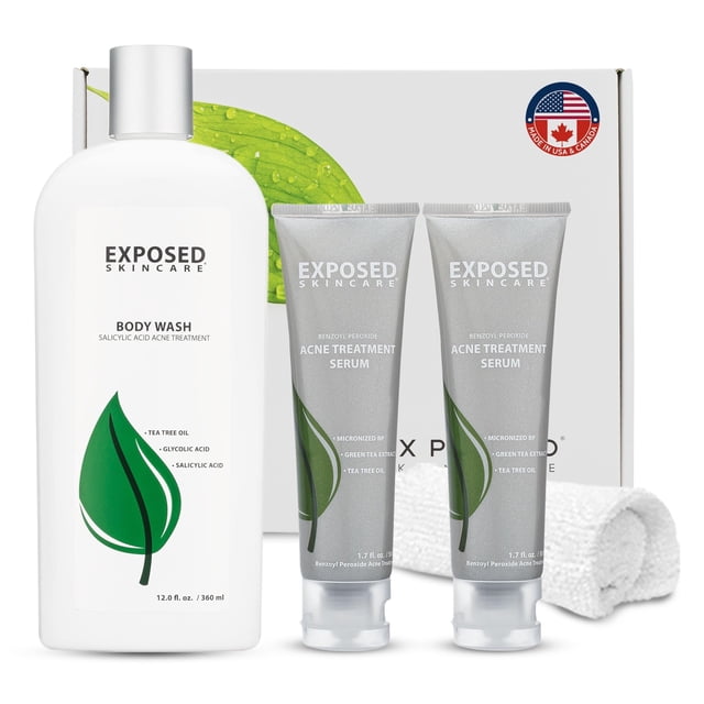 Kit para el acné corporal Exposed Skin Care, sérums duales para el acné y gel de baño