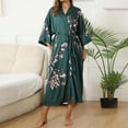 thumbnail image 2 of Afdoent Women's Robe Satin Floral Kimono Robe For Women Cool Sensation 3/4 Sleeve Long Casual Home Wear Bathrobe Sleepwear Ladies Loungewear, 2 of 5