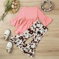 thumbnail image 2 of Uccdo 6M-4T Toddler Baby Girls Clothes Long Sleeve Cow Print Outfit Solid T-Shirt + Flare Pants Bell-Bottom Leggings + Headband Set, 2 of 8