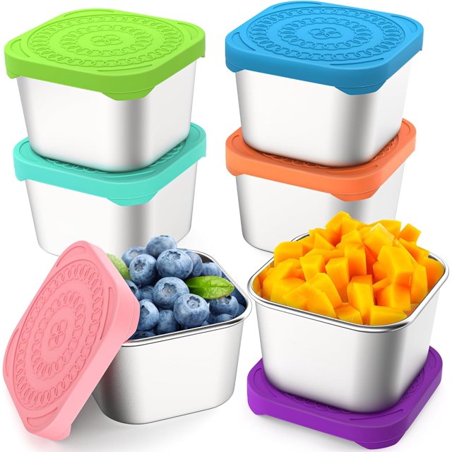 6 Pack 6oz Contenants à Collation en Acier Inoxydable, Contenants Alimentaires en Acier Inoxydable Faciles à Ouvrir et Étanches avec Couvercles en Silicone, Petite Boîte à Lunch en Métal pour Bureau, Voyage